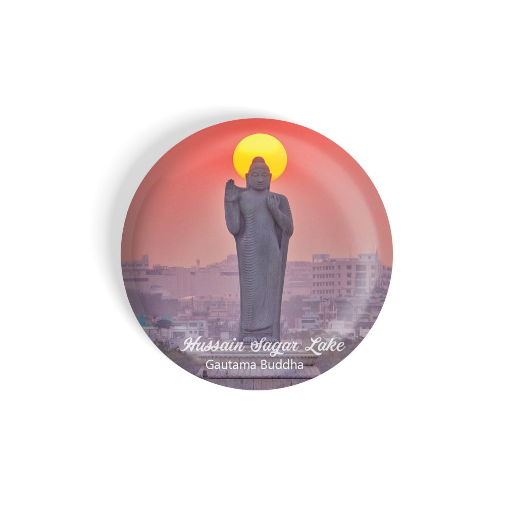 dhcrafts Round Fridge Magnet Multicolour Places Hussain Sagar Lake Gautam Budha Glossy Finish Design Pack of 1 (75 mm)